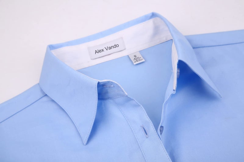Alex Vando Womens Dress Shirts Wrinkle Free Regular Fit Long Sleeve Stretch Work Shirt,Blue,L - Image 3